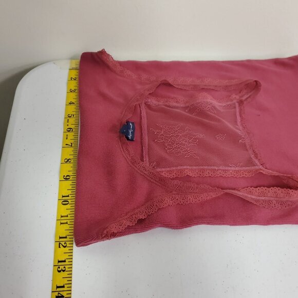 Vintage American Eagle Womens Lace Trim Y2K Cami Size S Pink Preppy Ribbed Knit‎ - Picture 6 of 15